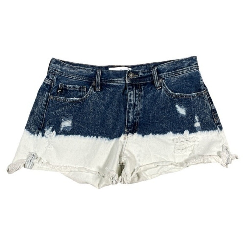 Kancan High Rise Jean Shorts Jorts 11/29 Ombre Blue Bleach Frayed Distressed